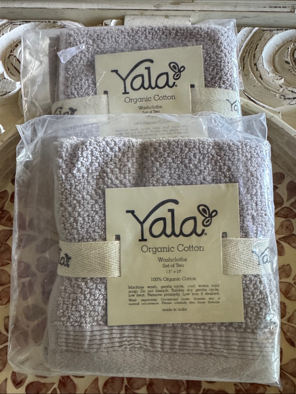 NWT 4 Yala Organic Cotton Plush Tan Terry Cloth Washcloths soft thick luxurious